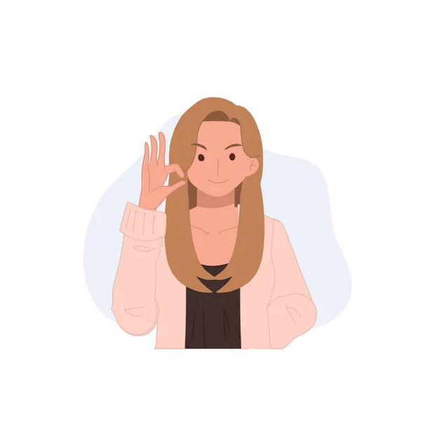 Casual Woman Gesturing Hand Sign Flat Vector Cartoon Character Illustration — Stock Vector