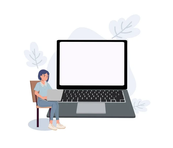 Mulher Usando Laptops Mulher Com Laptop Tela Branco Ilustração Personagem —  Vetores de Stock