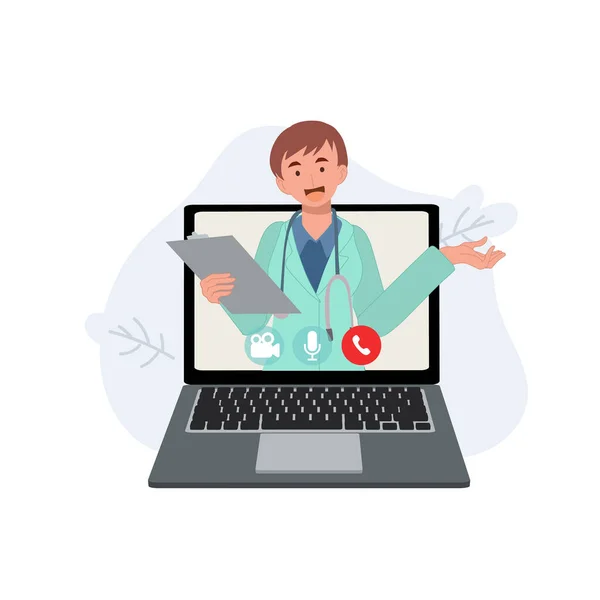 Conceito Consultor Médico Online Terapeuta Feminina Chat Laptop Pergunte Doutor — Vetor de Stock