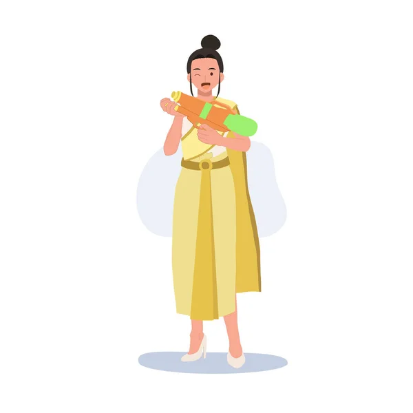 Woman Insongkran Festival Concept Culture Thailand Woman Thai Traditional Clothings — Stock Vector