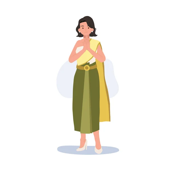 Thai Woman Thai Traditional Costume Say Hello Sawasdee Thai People — Stockvektor