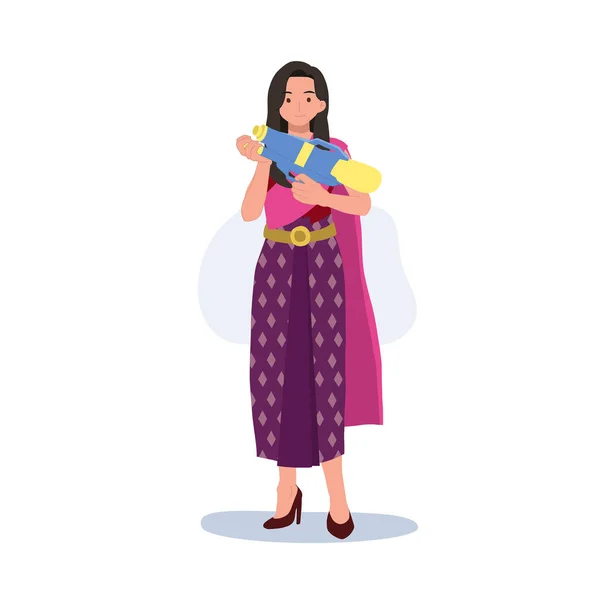 Фестиваль Інсонкрану Культура Таїланді Жінка Тайському Традиційному Одязі Тримає Водяний — стоковий вектор