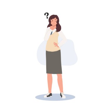 Öğrenme ve Eğitim konsepti. Koreli öğrenci karakteri. Okul üniformalı kız öğrencilerin uzunluğu bir şeyi merak ediyor.