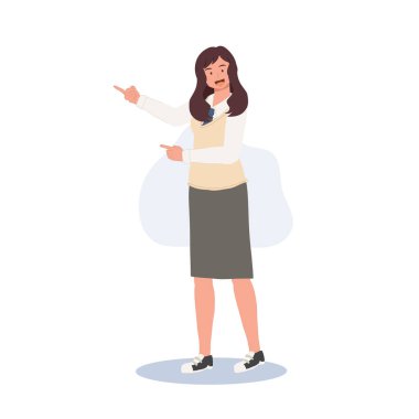 Öğrenme ve Eğitim konsepti. Koreli öğrenci karakteri. Okul üniformalı bir sürü kız öğrenci gururla sunar.