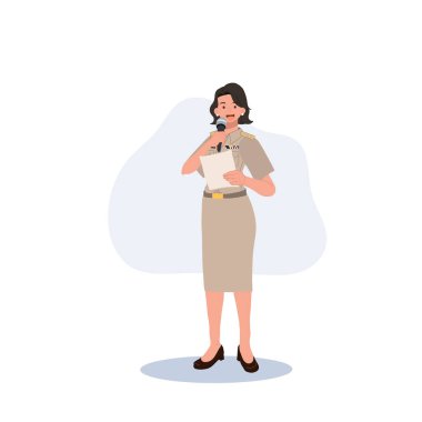 female Thai government officers in uniform. Woman Thai teacher, explaining knowledge. Vector illustration