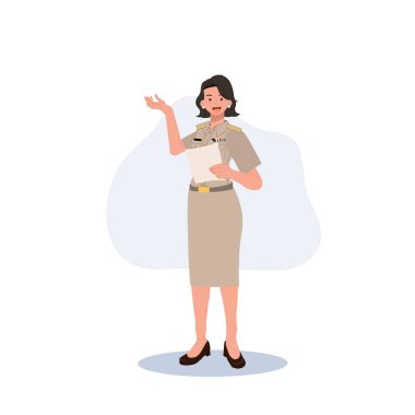 female Thai government officers in uniform. Woman Thai teacher, explaining knowledge. Vector illustration