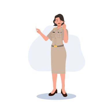 female Thai government officers in uniform. Woman Thai teacher is teaching, Vector illustration