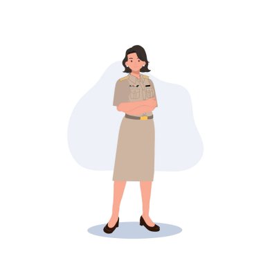 female Thai government officers in uniform. Woman Thai teacher cartoon character, Vector illustration