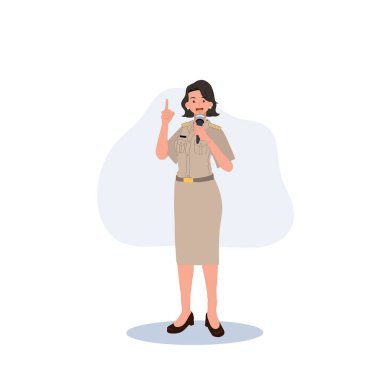 female Thai government officers in uniform. Woman Thai teacher, explaining knowledge. Vector illustration