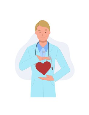 Doctor cardiologist and healthy heart concept. male Doctor of Medicine standing and holding heart in hands.