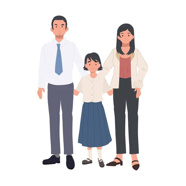 Glückliche Familienmutter Vater Und Tochter Flache Grafische Vektor Illustrationen — Stockvektor