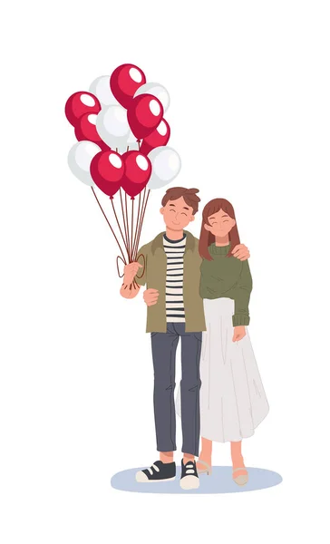 Happy Cute Couple Date Flat Vector Cartoon Illustration — Stock Vector