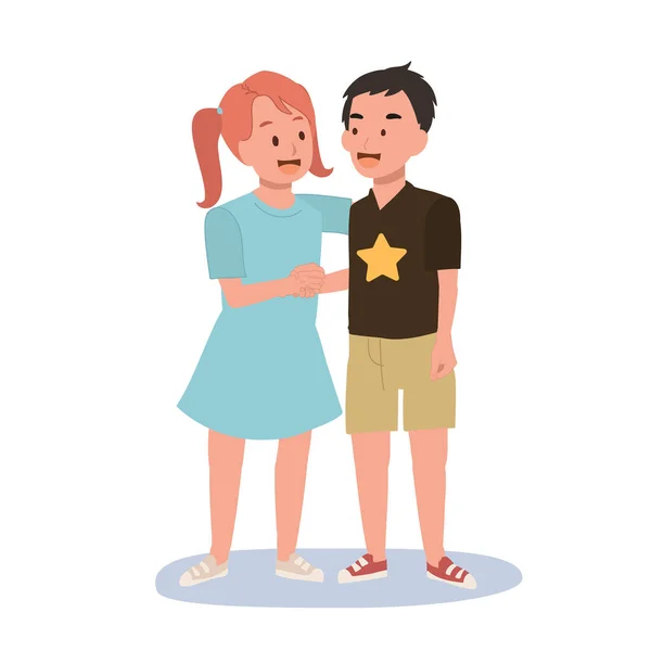 Children Handshake Concept Cute Happy Kid Doing Hand Shake Friend — Stock Vector