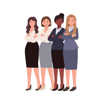 Kadınsı güç kavramı. Sadece iş kadınları. Çalışan kadın. Düz vektör karikatür çizimi