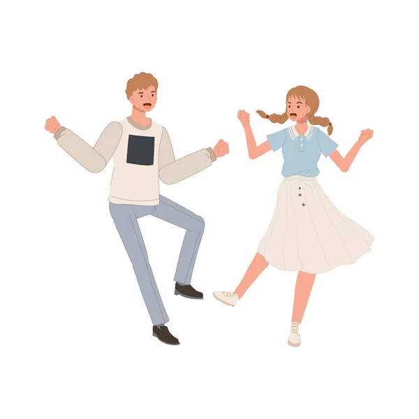Happy Dancing People Male Female Dancing Together Man Woman Enjoying — Stock Vector