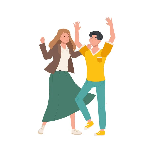 Ευτυχισμένοι Χορευτές Άντρες Και Γυναίκες Χορεύουν Μαζί Άντρας Και Γυναίκα — Διανυσματικό Αρχείο