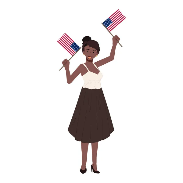 Julio Día Independencia Concpet Mujer Afroamericana Con Bandera Americana Para — Archivo Imágenes Vectoriales