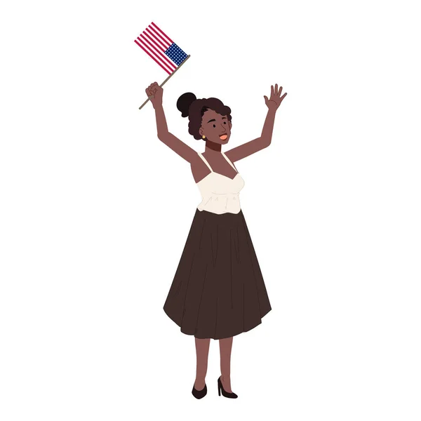 États Unis 4Ème Jour Indépendance Juillet Concpet Femme Afro Américaine — Image vectorielle
