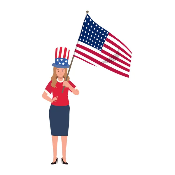 Usa Luglio Giorno Dell Indipendenza Concpet Donna Americana Con Bandiera — Vettoriale Stock