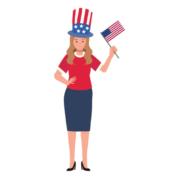 États Unis 4Ème Jour Indépendance Juillet Concpet Femme Américaine Tenant — Image vectorielle