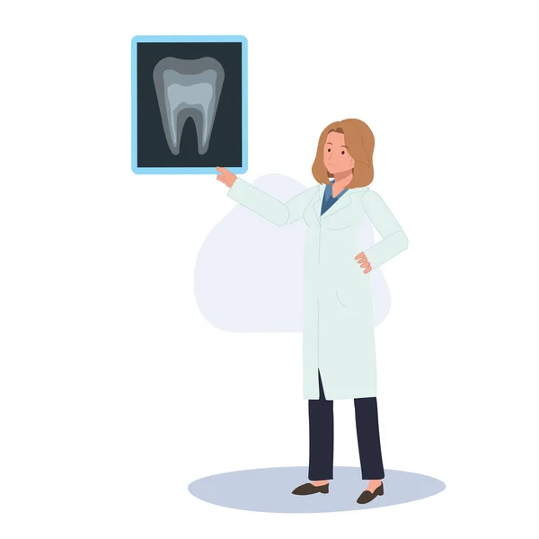 Concepto Médico Dental Dentista Femenina Con Una Radiografía Dental Ilustración — Vector de stock