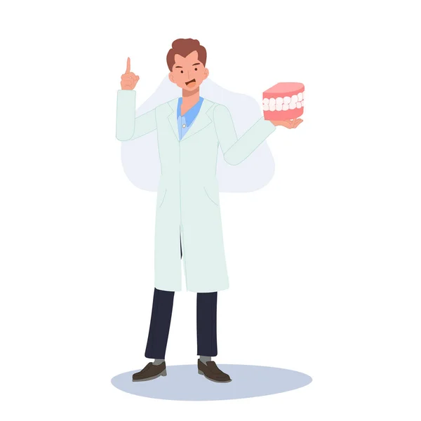 Стоматологическая Концепция Мужчина Стоматолог Моделью Рта Представляет Объясняя Предложение Заботиться — стоковый вектор