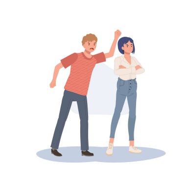 Yanlış anlama, çatışma, anlaşmazlık konsepti. Kızgın insanlar bağırıyor ve kavga ediyorlar. Düz vektör karikatür çizimi