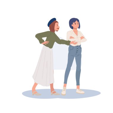 Yanlış anlama, çatışma, anlaşmazlık konsepti. Kızgın insanlar bağırıyor ve kavga ediyorlar. Düz vektör karikatür çizimi