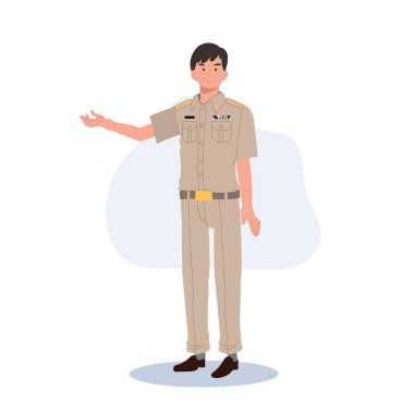 Tayland devlet memurları üniformalı. Taylandlı erkek öğretmen, Düz Vektör illüstrasyonu çizgi film karakteri olarak hoş geldi.