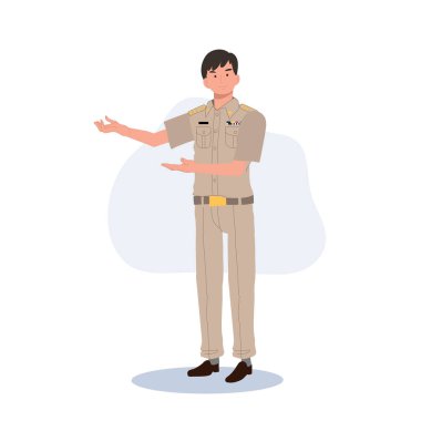 Tayland devlet memurları üniformalı. Taylandlı erkek öğretmen, Düz Vektör illüstrasyonu çizgi film karakteri olarak hoş geldi.