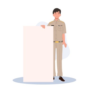 Tayland devlet memurları üniformalı. Tahtası boş olan Taylandlı bir öğretmen. Düz Vektör illüstrasyonu