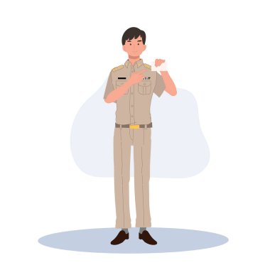 Tayland devlet memurları üniformalı. Taylandlı öğretmen kimlik gösteriyor. Düz Vektör illüstrasyonu