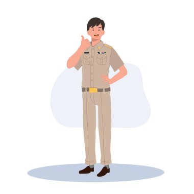 Tayland devlet memurları üniformalı. Taylandlı hoca başparmağı kesiyor, iyi iş, çok iyi. Düz Vektör illüstrasyonu