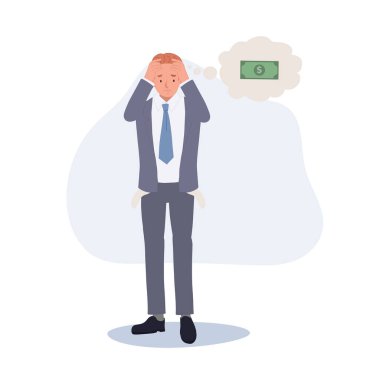 Finansal kriz konsepti. Hiç parası kalmamış endişeli bir iş adamı. Düz vektör karikatür çizimi