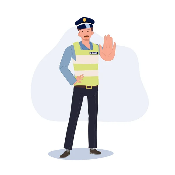 Traffic Police Gesturing Hand Stop Flat Vector Cartoon Illustration — Stock Vector