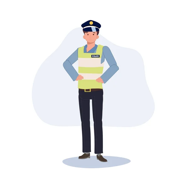 Közlekedési Rendőrség Lapos Vektor Rajzfilm Illusztráció — Stock Vector