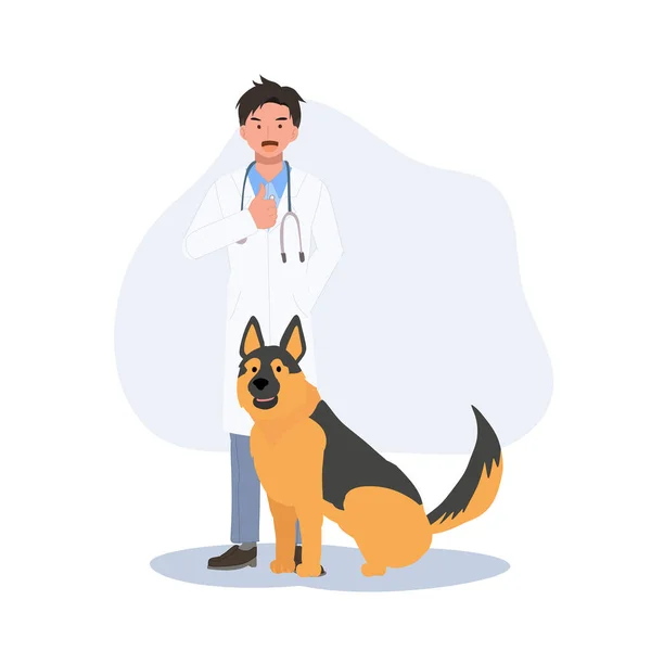 Full Length Male Veterinarian Dogs Profession Veterinarian Showing Thumb Good — Stock Vector
