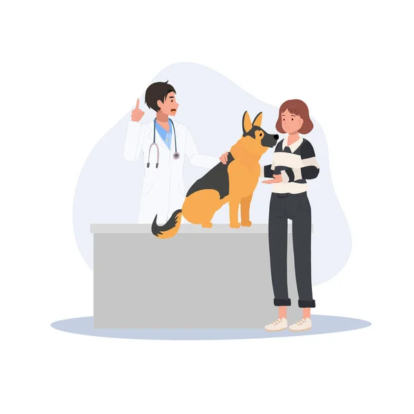 Veterinerlik konsepti. Veteriner kliniğini ziyaret eden sahipleri. Veteriner kliniğindeki insanlar ve hayvanlar. Düz vektör karikatür çizimi