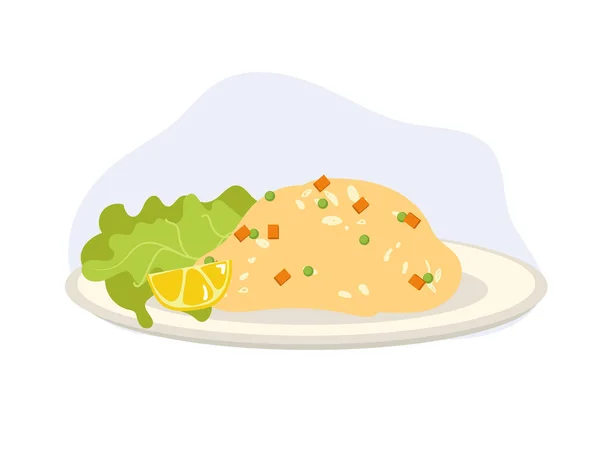 Riz Frit Dans Une Assiette Riz Asiatique Frit Aux Œufs — Image vectorielle