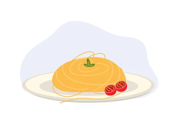 Μακαρόνια Στο Πιάτο Φαγητό Σπαγγέτι Νουντλς Επίπεδη Διανυσματική Απεικόνιση — Διανυσματικό Αρχείο