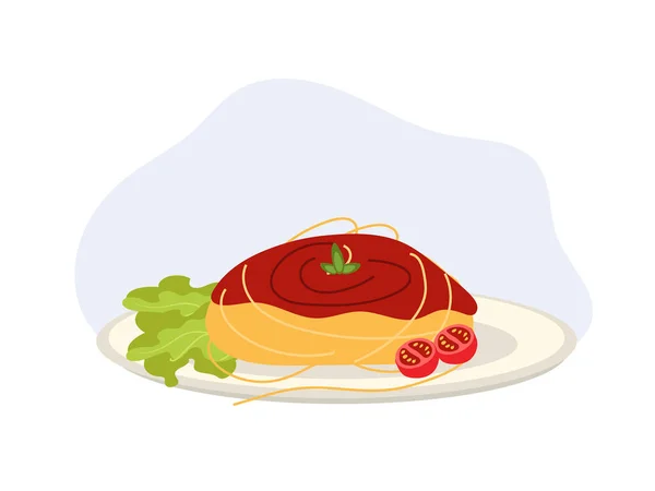意大利面 意大利面 意大利面和番茄酱意大利面饭 — 图库矢量图片