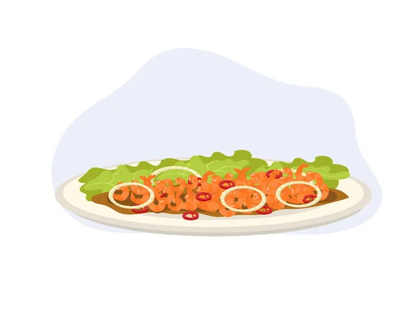 Салат Сушеных Креветок Острой Сладкой Смесью Тайская Еда Вареным Рисом — стоковый вектор