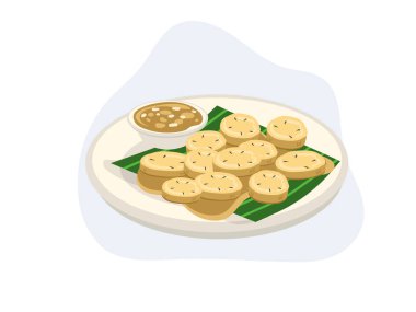 Hindistan cevizi soslu ızgara muz. Thai muzlu tatlı çizgi film vektör çizimi