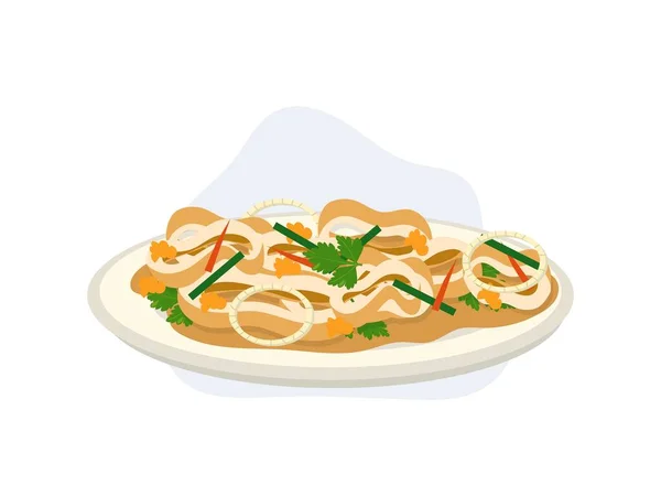 Revuelve Calamar Frito Con Huevo Salado Thaifood Sedfood Estilo — Archivo Imágenes Vectoriales