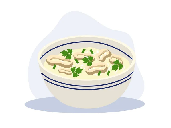 Морепродукты Каша Варёный Рисовый Суп Тайский Традиционный Рисовый Суп Кальмарами — стоковый вектор