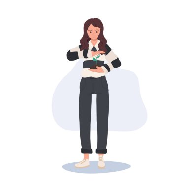 Çevre koruma kavramı. Bir kadın elinde toprak olan bir ağaç filizi tutuyor. Düz vektör karikatür çizimi