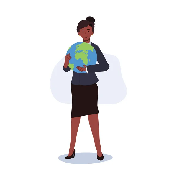 stock vector afican american woman Hugging Planet Earth. eco-friendly concept that highlights our responsibility to protect and care for our precious environment.