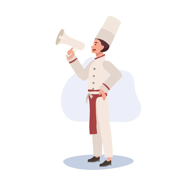 Illustration Complète Chef Chef Masculin Confiant Tenant Mégaphone Chef Professionnel — Image vectorielle