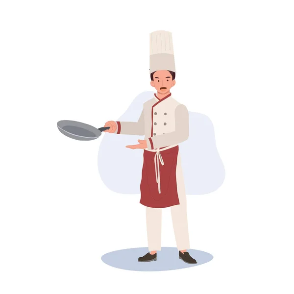 Illustration Complète Chef Chef Professionnel Masculin Dans Casserole Chef Chapeau — Image vectorielle