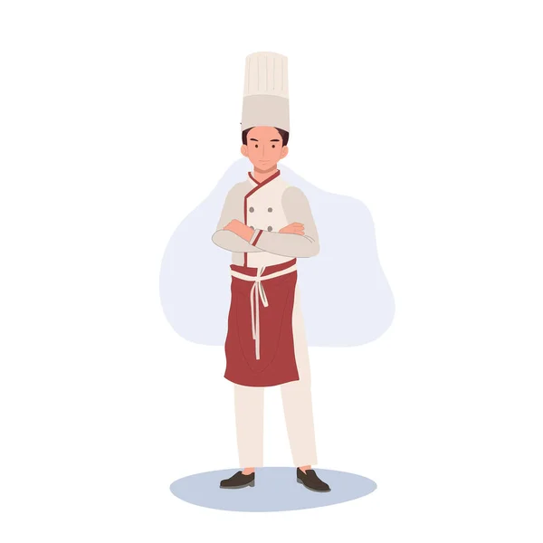 Full Length Chef Ilustração Ilustração Chef Masculino Confiante Com Braços — Vetor de Stock